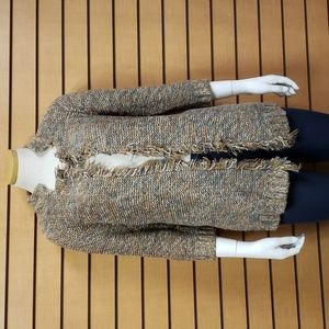 Anthropologie Sparrow Womens Cardigan Sweater Small Open Front Fringe 3/4 Sleeve